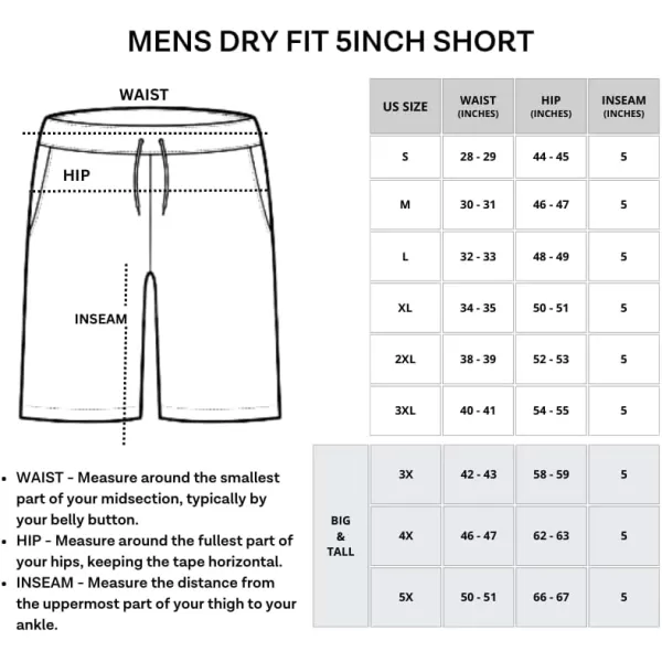 Real Essentials 5 Pack Mens 5 Inseam DryFit Running Workout Shorts  Pockets amp Drawstring Available in Big amp TallBig amp Tall Set 4