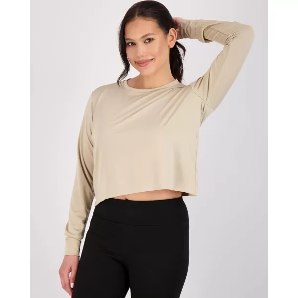 Real Essentials 5 Pack Womens Dry Fit Crop Top  Long Sleeve Crew Neck Stretch Athletic Tee Available in Plus SizeRegular Size Set 10