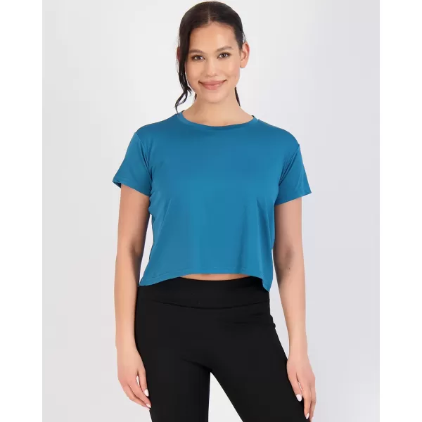 Real Essentials 5 Pack Womens Dry Fit Crop Top  Short Sleeve Crew Neck Stretch Athletic Tee Available in Plus SizeSet 12
