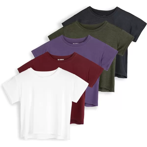 Real Essentials 5 Pack Womens Dry Fit Crop Top  Short Sleeve Crew Neck Stretch Athletic Tee Available in Plus SizeSet 5