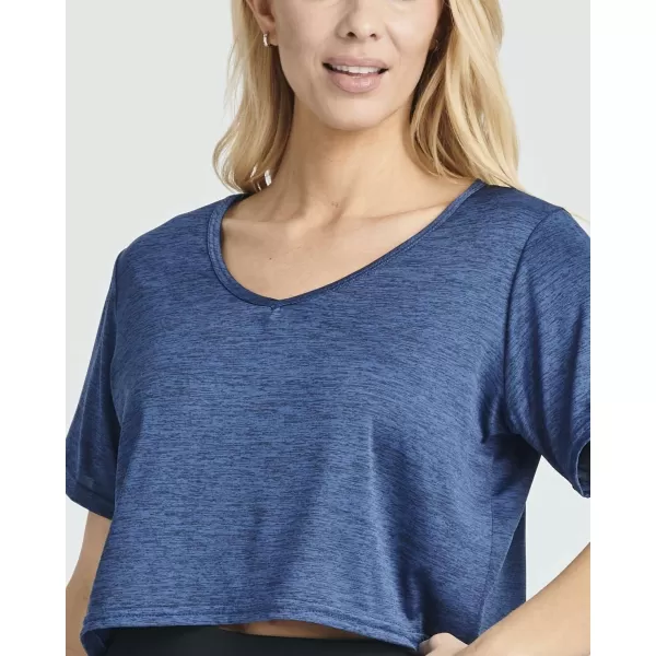 Real Essentials 5 Pack Womens DryFit Short Sleeve VNeck Crop Top Boxy Athletic TeeSet 2
