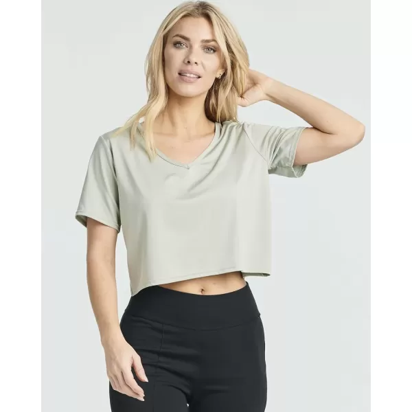 Real Essentials 5 Pack Womens DryFit Short Sleeve VNeck Crop Top Boxy Athletic TeeSet 3