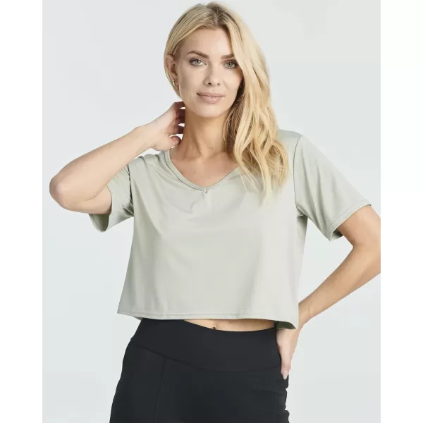 Real Essentials 5 Pack Womens DryFit Short Sleeve VNeck Crop Top Boxy Athletic TeeSet 3