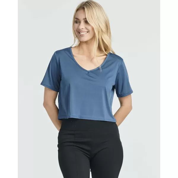 Real Essentials 5 Pack Womens DryFit Short Sleeve VNeck Crop Top Boxy Athletic TeeSet 4