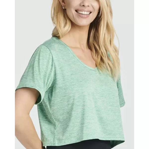 Real Essentials 5 Pack Womens DryFit Short Sleeve VNeck Crop Top Boxy Athletic TeeSet 5
