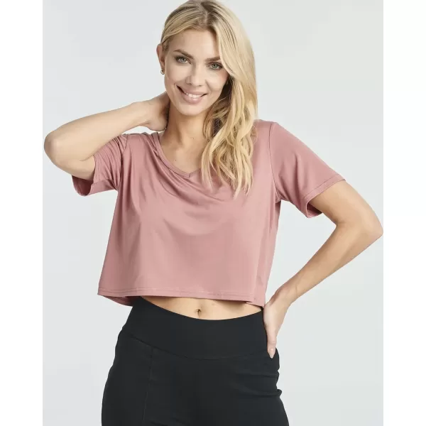 Real Essentials 5 Pack Womens DryFit Short Sleeve VNeck Crop Top Boxy Athletic TeeSet 6