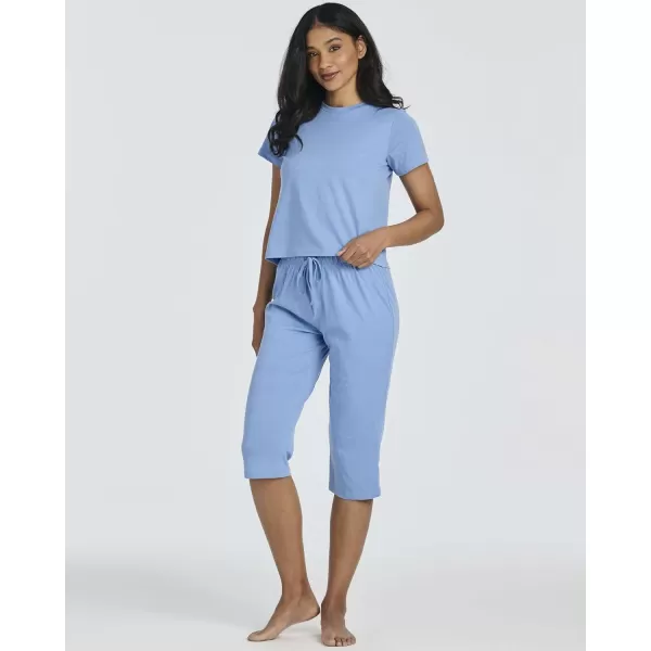 Real Essentials Ladies SS Crew and Capri Sleep SetSet 1