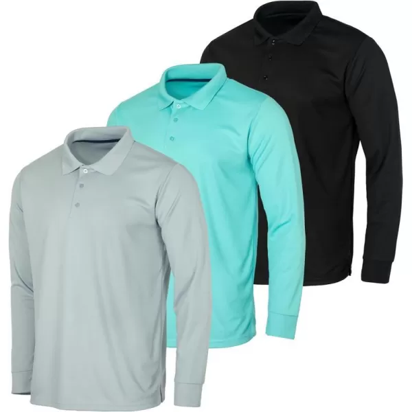 3 Pack Mens DryFit LongSleeve Active Polo Shirt  Casual Performance Golf Quick Dry Available in Big amp TallStandard Set 1