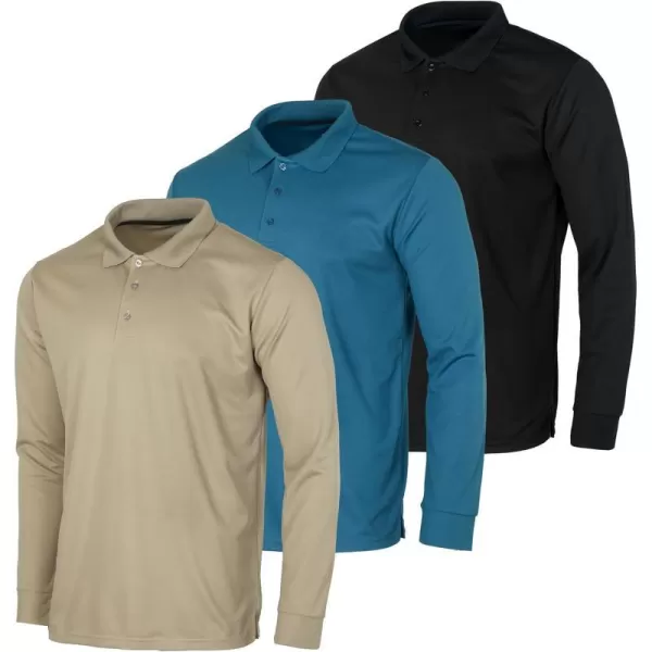 3 Pack Mens DryFit LongSleeve Active Polo Shirt  Casual Performance Golf Quick Dry Available in Big amp TallStandard Set 8