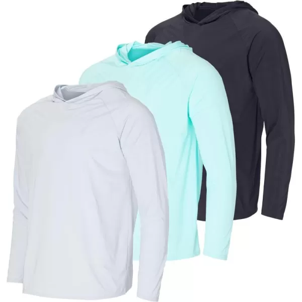 3 Pack Mens Long Sleeve Rash Guard Hoodie Sweatshirt Sun Protection UPF UV SPF Fishing Shirt Available in Big  TallSet 7