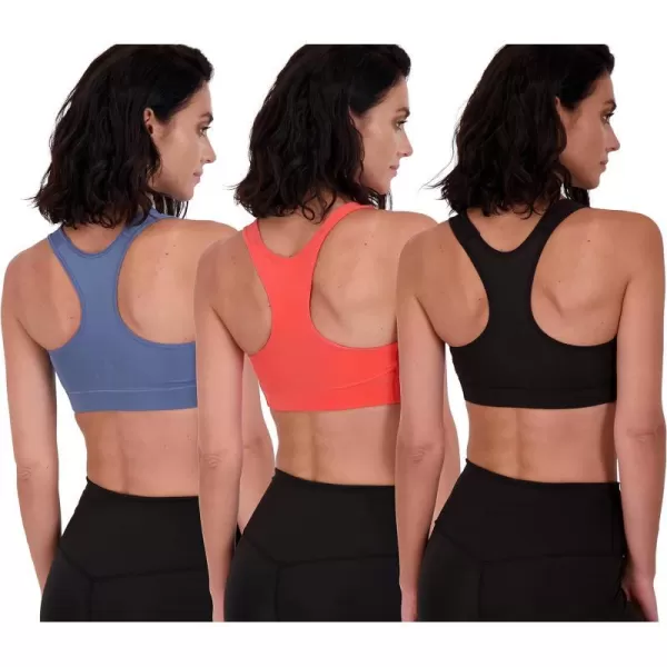 3 Pack Womens Mid Impact Support Sports Bra  Workout Gym Activewear Bra with Removable CupsAdult Racerback Set 6