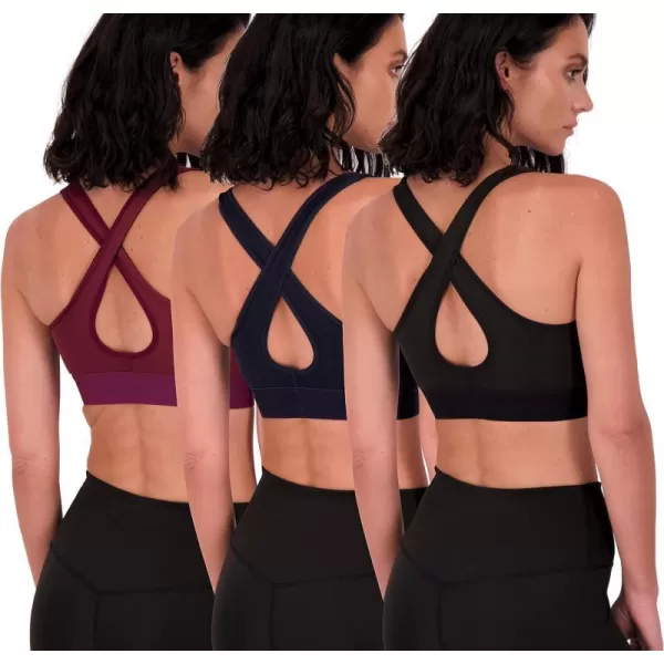 3 Pack Womens Mid Impact Support Sports Bra  Workout Gym Activewear Bra with Removable CupsCrossback Crossback Set 2