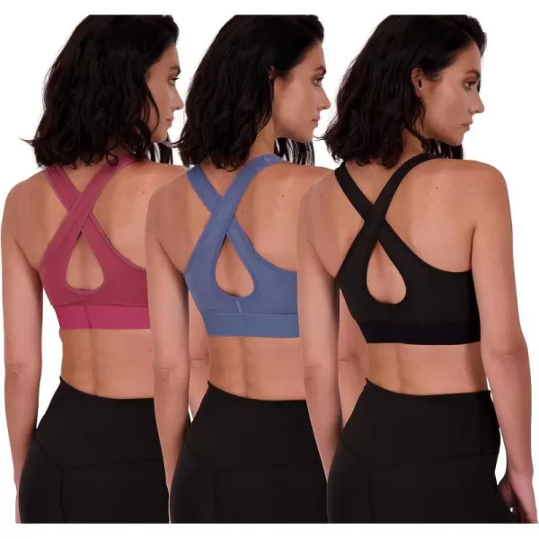 3 Pack Womens Mid Impact Support Sports Bra  Workout Gym Activewear Bra with Removable CupsCrossback Crossback Set 3