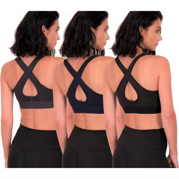 3 Pack Womens Mid Impact Support Sports Bra  Workout Gym Activewear Bra with Removable CupsCrossback Crossback Set 5