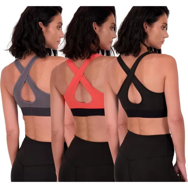 3 Pack Womens Mid Impact Support Sports Bra  Workout Gym Activewear Bra with Removable CupsCrossback Crossback Set 6