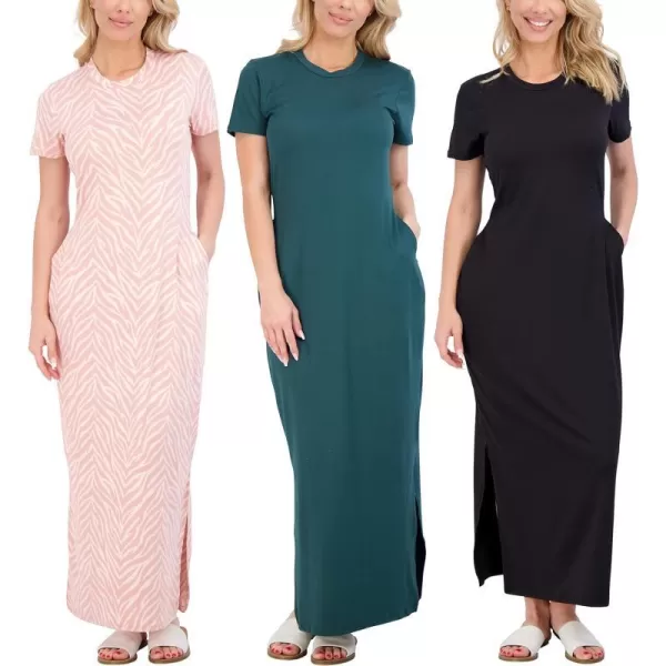 3Pack Womens Casual Short Sleeve Maxi TShirt Dress  Summer Dress with Slit amp Pockets Available in Plus SizeMaxi Dress with Slit Set 7