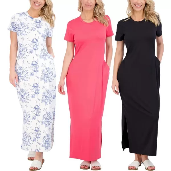 3Pack Womens Casual Short Sleeve Maxi TShirt Dress  Summer Dress with Slit amp Pockets Available in Plus SizeMaxi Dress with Slit Set 8