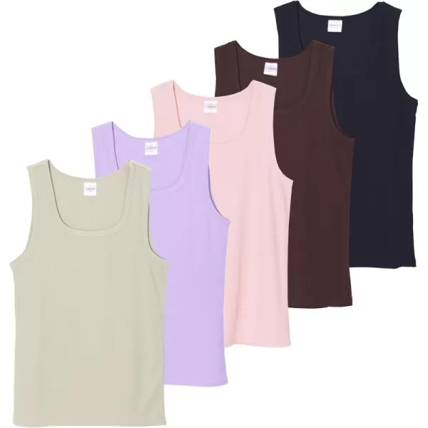 5 Pack Womens Ribbed Sleeveless Tank Top  Yoga Casual TopsSet 1