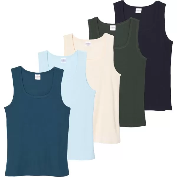 5 Pack Womens Ribbed Sleeveless Tank Top  Yoga Casual TopsSet 3