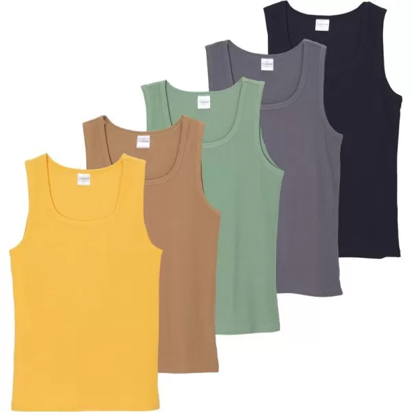 5 Pack Womens Ribbed Sleeveless Tank Top  Yoga Casual TopsSet 4