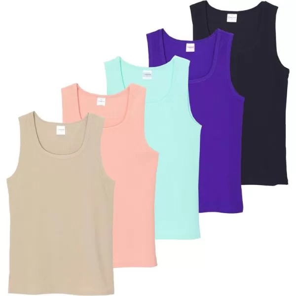 5 Pack Womens Ribbed Sleeveless Tank Top  Yoga Casual TopsSet 6