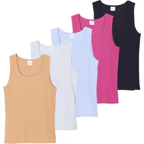 5 Pack Womens Ribbed Sleeveless Tank Top  Yoga Casual TopsSet 8