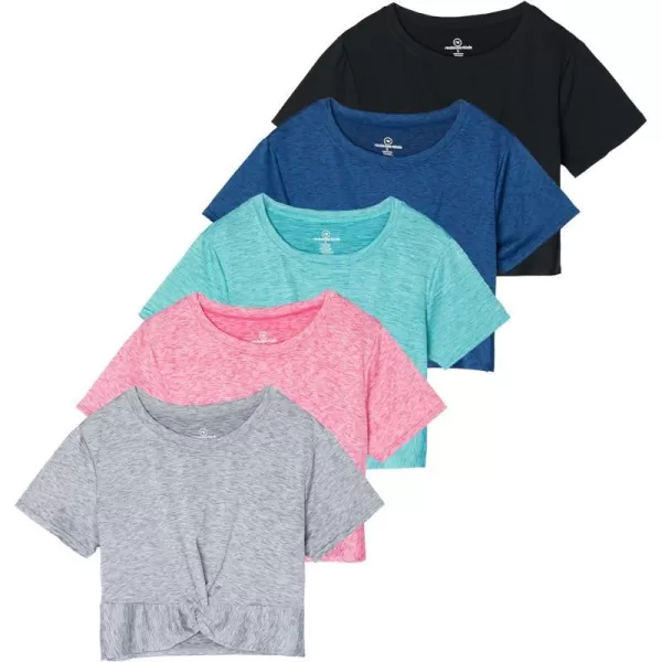 5 Pack Womens Short Sleeve Twist Front Crop Top DryFit Athletic Crew Neck TShirt Available in PlusSet 2