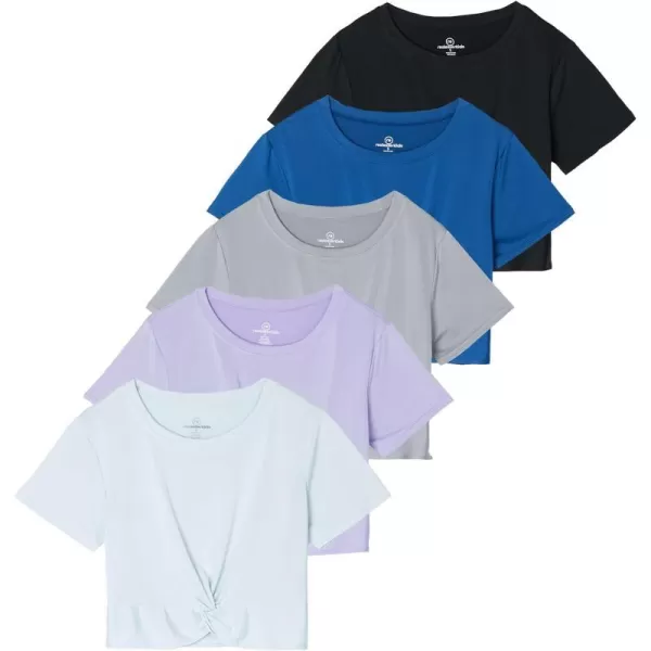 5 Pack Womens Short Sleeve Twist Front Crop Top DryFit Athletic Crew Neck TShirt Available in PlusSet 4