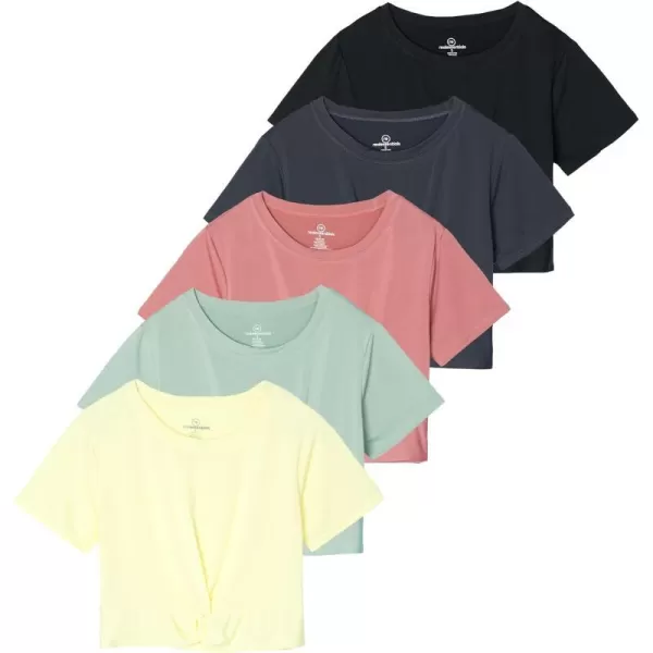 5 Pack Womens Short Sleeve Twist Front Crop Top DryFit Athletic Crew Neck TShirt Available in PlusSet 6