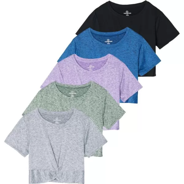 5 Pack Womens Short Sleeve Twist Front Crop Top DryFit Athletic Crew Neck TShirt Available in PlusSet 7