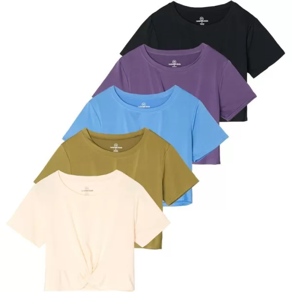 5 Pack Womens Short Sleeve Twist Front Crop Top DryFit Athletic Crew Neck TShirt Available in PlusSet 8