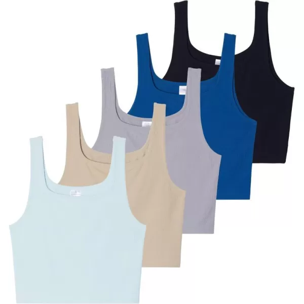 5 Pack Womens Soft Knit Ribbed Square Neck Cropped Tank Top  Sleeveless Crop TopsSet 5