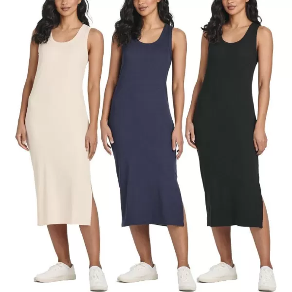 Ladies Ribbed Midi Tank Shift Dress with SlitSet 2