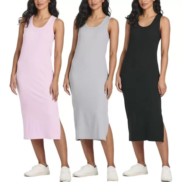 Ladies Ribbed Midi Tank Shift Dress with SlitSet 3