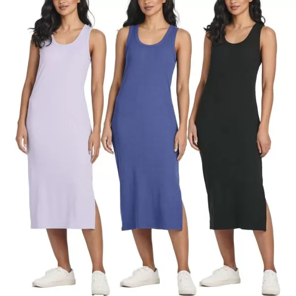 Ladies Ribbed Midi Tank Shift Dress with SlitSet 4