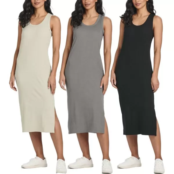 Ladies Ribbed Midi Tank Shift Dress with SlitSet 5