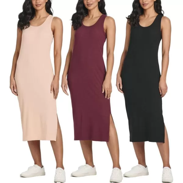 Ladies Ribbed Midi Tank Shift Dress with SlitSet 6