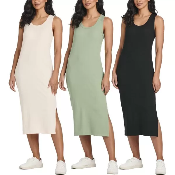 Ladies Ribbed Midi Tank Shift Dress with SlitSet 8