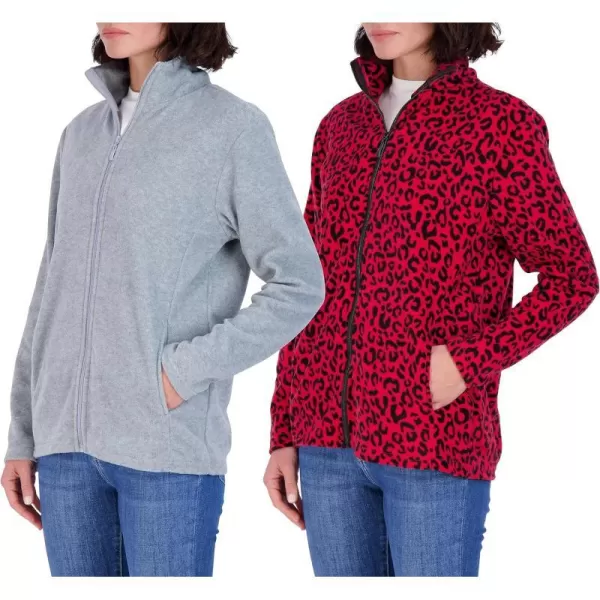 Real Essentials 2 Pack Womens ClassicFit LongSleeve FullZip Polar Fleece Soft Jacket Available in Plus SizeStandard Set 3