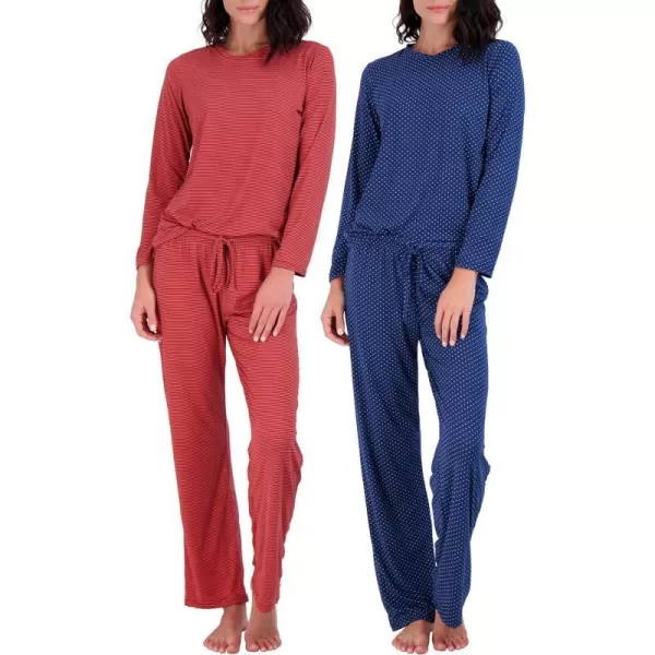 Real Essentials 2 Pack Womens Pajama Set SuperSoft Short  Long Sleeve Top With Pants Available In Plus SizeLong Sleeve Set B