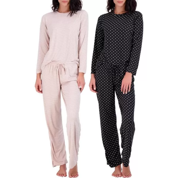 Real Essentials 2 Pack Womens Pajama Set SuperSoft Short  Long Sleeve Top With Pants Available In Plus SizeLong Sleeve Set C