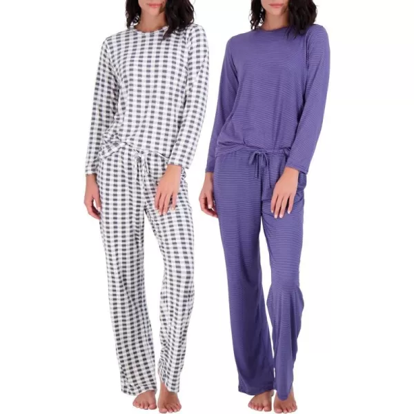 Real Essentials 2 Pack Womens Pajama Set SuperSoft Short  Long Sleeve Top With Pants Available In Plus SizeLong Sleeve Set D