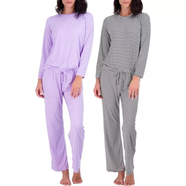 Real Essentials 2 Pack Womens Pajama Set SuperSoft Short  Long Sleeve Top With Pants Available In Plus SizeLong Sleeve Set E