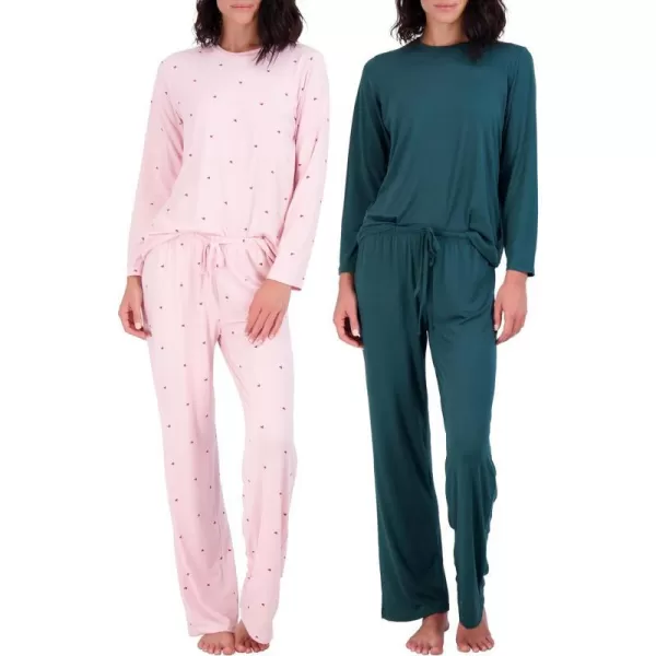 Real Essentials 2 Pack Womens Pajama Set SuperSoft Short  Long Sleeve Top With Pants Available In Plus SizeLong Sleeve Set F