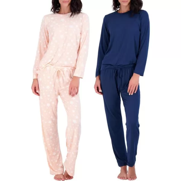 Real Essentials 2 Pack Womens Pajama Set SuperSoft Short  Long Sleeve Top With Pants Available In Plus SizeLong Sleeve Set G