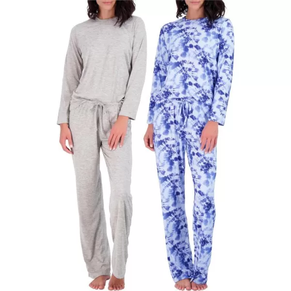 Real Essentials 2 Pack Womens Pajama Set SuperSoft Short  Long Sleeve Top With Pants Available In Plus SizeLong Sleeve Set I