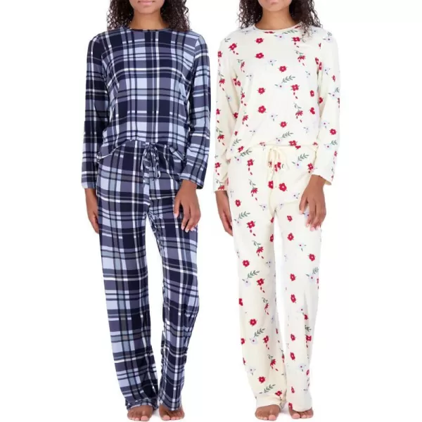 Real Essentials 2 Pack Womens Pajama Set SuperSoft Short  Long Sleeve Top With Pants Available In Plus SizeLong Sleeve Set J