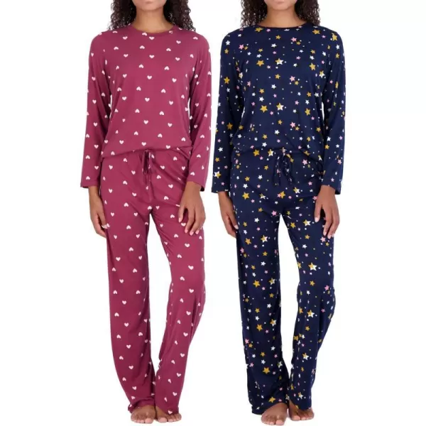 Real Essentials 2 Pack Womens Pajama Set SuperSoft Short  Long Sleeve Top With Pants Available In Plus SizeLong Sleeve Set L