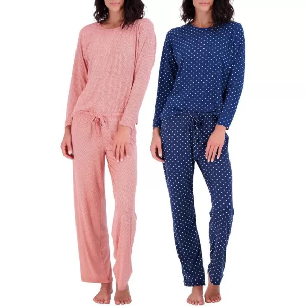 Real Essentials 2 Pack Womens Pajama Set SuperSoft Short  Long Sleeve Top With Pants Available In Plus SizeLong Sleeve Set a