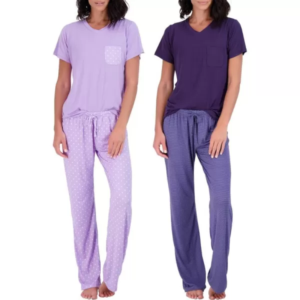 Real Essentials 2 Pack Womens Pajama Set SuperSoft Short  Long Sleeve Top With Pants Available In Plus SizeShort Sleeve Set B